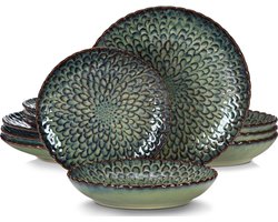 Serviesset - 4 personen - Porselein - 12 Delig - Serviesset 4 persoons - Bordenset 12 delig - Groen