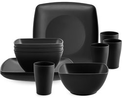 Serviesset 4 Persoons - Kommen, Schaaltjes, Bordenset, Waterbeker - Tarwestro - Mat Zwart / 16-delig