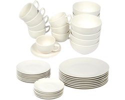 Serviesset, 40-delig, 8 personen, porselein, met borden, dessertborden, kommen, schotels en kopjes, wit