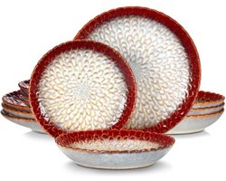 Serviesset - 6 personen - Porselein - 12 Delig - Serviesset 6 persoons - Bordenset 12 delig - Rood