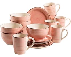 Serviesset 6 Persoons - Bordenset 6 Persoons - Servies 6 Personen - Roze