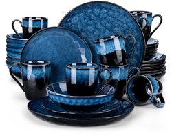 Serviesset - 8 Persoons Servies - Porselein - Diner- en Dessertborden, Kommen en Kopjes - 32-delige Set - Blauw
