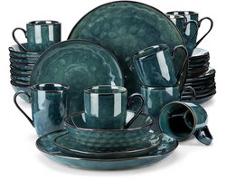 Serviesset - 8 Persoons Servies - Porselein - Diner- en Dessertborden, Kommen en Kopjes - 32-delige Set - Groen