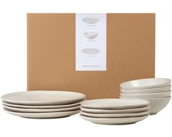 Serviesset Aardewerk - Tafelset Keuken - Dagelijks Gebruik - Unieke Glazuur Effecten - 12 Delig - Vanille