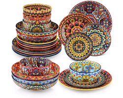 Serviesset - Bohemian Stijl - 6 Persoons Servies - Porselein - Dinerborden - Dessertborden - Ontbijtkommen - Soepkommen - 24-delige Set