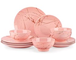 Serviesset Dalizo - 24 delig - 8 persoons - Baby roze - Dinerborden - Bordenset - Diepe borden - Ontbijtborden - Servies