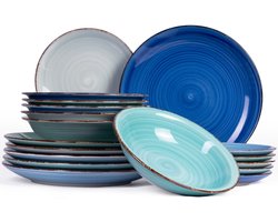 Serviesset Delice Blauw 18-delig - Servies Set 6 Personen - Modern Design Aardewerk - Vaatwasser- & Magnetronbestendig