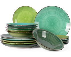 Serviesset Delice Groen 18-delig - Servies Set 6 Personen - Modern Design Aardewerk - Vaatwasser- & Magnetronbestendig