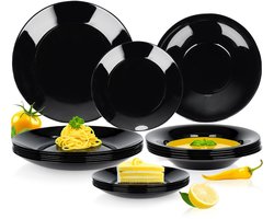 Serviesset Glas Zwart 18 delig - Servies Set - Bordenset - Borden