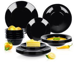 Serviesset Glas Zwart 24 delig - Servies Set - Bordenset - Borden