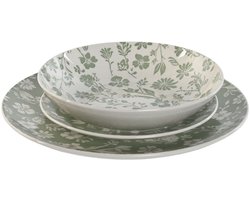 Serviesset Home ESPRIT Wit Groen Porselein Gebloemd 27 x 27 x 2 cm 18 Onderdelen