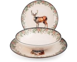 Serviesset Kerst - Dinerset 18 Delig - Feestelijk Dineren - Modern Kerstdesign - 6 Persoons - Multicolor