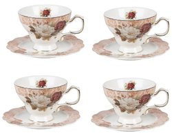 Serviesset - Kop en Schotel Engelse Stijl Porselein - Set van 4