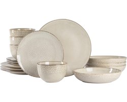 Serviesset met dubbele kom, servies voor 4 (16 stuks), taupe