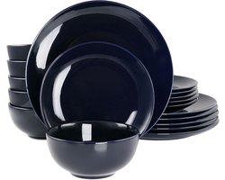 Serviesset Porselein - Borden en kommen - Eettafel decoreren - Vaatwasserbestendig - Service voor 6 - Donkerblauw