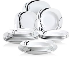 Serviesset - Porseleinen Servies – Dinerborden - Ronde Borden - Zwarte Lijn - 18-Delige – Soepborden - Dessertborden – Voor Keuken - Eettafel
