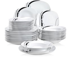 Serviesset - Porseleinen Servies – Dinerborden - Ronde Borden - Zwarte Lijn - 36-Delige – Soepborden - Dessertborden – Voor Keuken - Eettafel