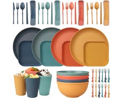 Serviesset premium kunststof - 48-delig campingservies - Plastic bekers, borden, schaaltjes, bestekset - Vaatwasserbestendig - Onbreekbaar picknickservies - Servies voor de camping - Herbruikbaar - 4 personen