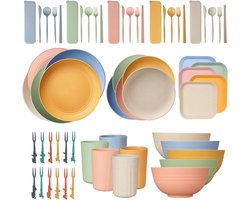 Serviesset premium kunststof - 62-delig campingservies - Plastic bekers, borden, schaaltjes, bestekset - Vaatwasserbestendig - Onbreekbaar picknickservies - Servies voor de camping - Herbruikbaar - 5 personen