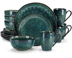 Serviesset - Servies - 16 delig - 4 personen - Keramiek - Mok: 10,8 x 12,2 cm - Kom ØxH: 14,9 x7 cm - Dessertbord ØxH: 21,5 x2,3 cm - Eetbord ØxH: 27x2,8cm