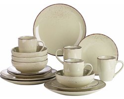 Serviesset - Serviessets - Serviesset 4 persoons - Beige - Porselein - 16-Delig Servies - Dinerbord - Dessertbord - Kom - Mok