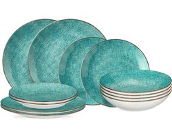 Serviesset Tela Groen 12-delig - Servies Set 4 Personen - Modern Design Porselein - Vaatwasser- & Magnetronbestendig