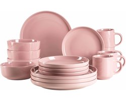 serviesset voor 4 personen in modern Scandinavisch design, 16-delig combiservies van keramiek in roze en aardewerk