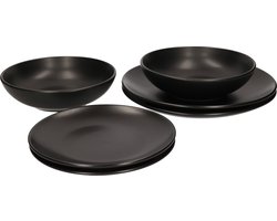 Serviesset/bordenset Zwart - 18-Delig - diner/ontbijt/diepe borden