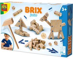 SES Creative - BRIX Junior - Creations - Bouwset - Hout Knutselset - Houten Speelgoed - Montessori speelgoed – Verschillende Houtvormen met Verbindingspinnetjes – Made in Holland - Vanaf 3 Jaar