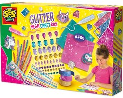 SES Creative - Hobby Pink - Glitter Mega Knutseldoos - Knutselen Meisjes - Incl. Glitterlijm en Diamant Stickers - Vanaf 5 jaar