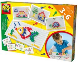 SES Creative – Mozaïekbord – Montessori Speelgoed – Met gekleurde pinnen en voorbeelden – Steeds opnieuw te gebruiken