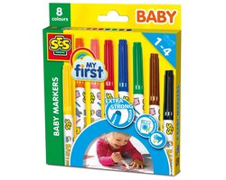 SES Creative My First Baby Markers - 8 Kleuren met Stevige Grip - Vanaf 1 Jaar - Baby Speelgoed - Goed Uitwasbaar - Schoencadeautjes Sinterklaas