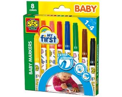 SES Creative - My First - Baby Markers - 8 Kleuren Stiften - Veilige Dop - Ronde, Stevige Punt - Makkelijk Uitwasbaar – 1 tot 4 jaar