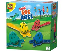 SES - Dino eierloop - set met 4 eieren, 4 dino lepels en 4 dino fiches - buiten spelen - met handige bewaartas - Dinosaurus Speelgoed