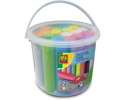 SES - Stoepkrijt emmer - 22 stuks - 8 kleuren inclusief zwart - stimuleert creativiteit