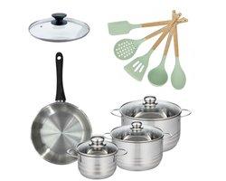 Set 1 Koekenpan 24cm met deksel Fackelmann Genève en 3 Kookpotten 16/20/24cm met 5 keukengerei Oceaan