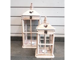 Set 2 lantaarns / windlichten - Bruin / beige / wit / creme - 23 x 23 x 55cm hoog (grootste lantaarn).