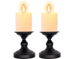 Set-2-Mat-Zwarte-Metalen-Pijler-Kaarsenhouder-Kaarsenhouders-Woning-Koffietafel-Decoratie-Centraal-Eetkamer-Woonkamer-Bruiloft-Cadeau