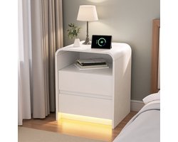Set 2 Nachtkastjes met LED-Verlichting, 2 Lades en 1 Open Vak, Moderne, Minimalistische Slaapkamers Scandinavische Stijl Verlicht Ruimte Geeft Kamer Ruimtelijk Luchtig Gevoel