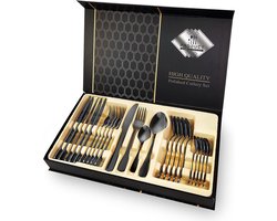 Set 24-delige roestvrijstalen serviesset Bestekset voor 6 personen met geschenkdozen (zwart)