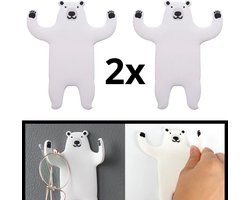 Set 2x Ijsbeer Kapstok Haakjes Zelfklevend | Baby en Kinderkapstok | Kleerhangers Kledinghangers Kinderen en Babykamer | Kledinghanger Decoratie | Wandhaak Kapstokhaak Jashaak Dier |