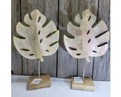 Set 2x Mangohout Blad op Voet Groen Bruin 36 cm