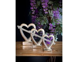 Set 3 cupido hart 25 cm hoog - glitter- champagne kleur - zilver - interieur - decoratie - voor binnen - Valentijn - cadeau - geschenk - verjaardag - Nieuwjaar - Kerst - dierenbeeld