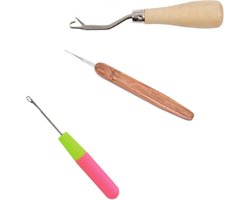 SET 3x Crochet Braids/Latch Hook - Plastic/Bamboo/Wooden Handle