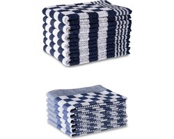Set 6 badstof keukendoeken 50x50 cm en 6 theedoeken 65x65 cm blok blauw