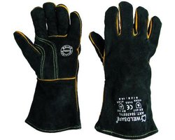 *** SET à 2 PAAR ***  LASHANDSCHOEN - Houtkachel handschoen - Barbecues handschoen - BBQ handschoen maat 10,5 - hittebestendig - kleur zwart - Type "Super 7"
