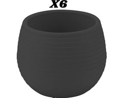 Set antraciet bloempotjes 6st UV-bestendige sierpotten met drainage stekpotjes