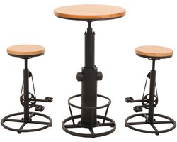 Set bartafel + 2x barkruk MCW-N20, barkruk hoge tafel in hoogte verstelbaar draaibare voetensteun industrieel hout ~ natuur