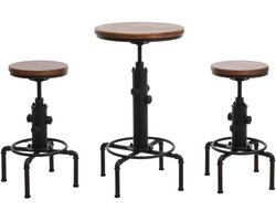 Set bartafel + 2x barkruk MCW-N23, barkruk hoge tafel in hoogte verstelbaar draaibare voetensteun industrieel ijzer hout ~ bruin