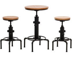 Set bartafel + 2x barkruk MCW-N23, barkruk hoge tafel in hoogte verstelbaar draaibare voetensteun industrieel ijzer hout ~ naturel